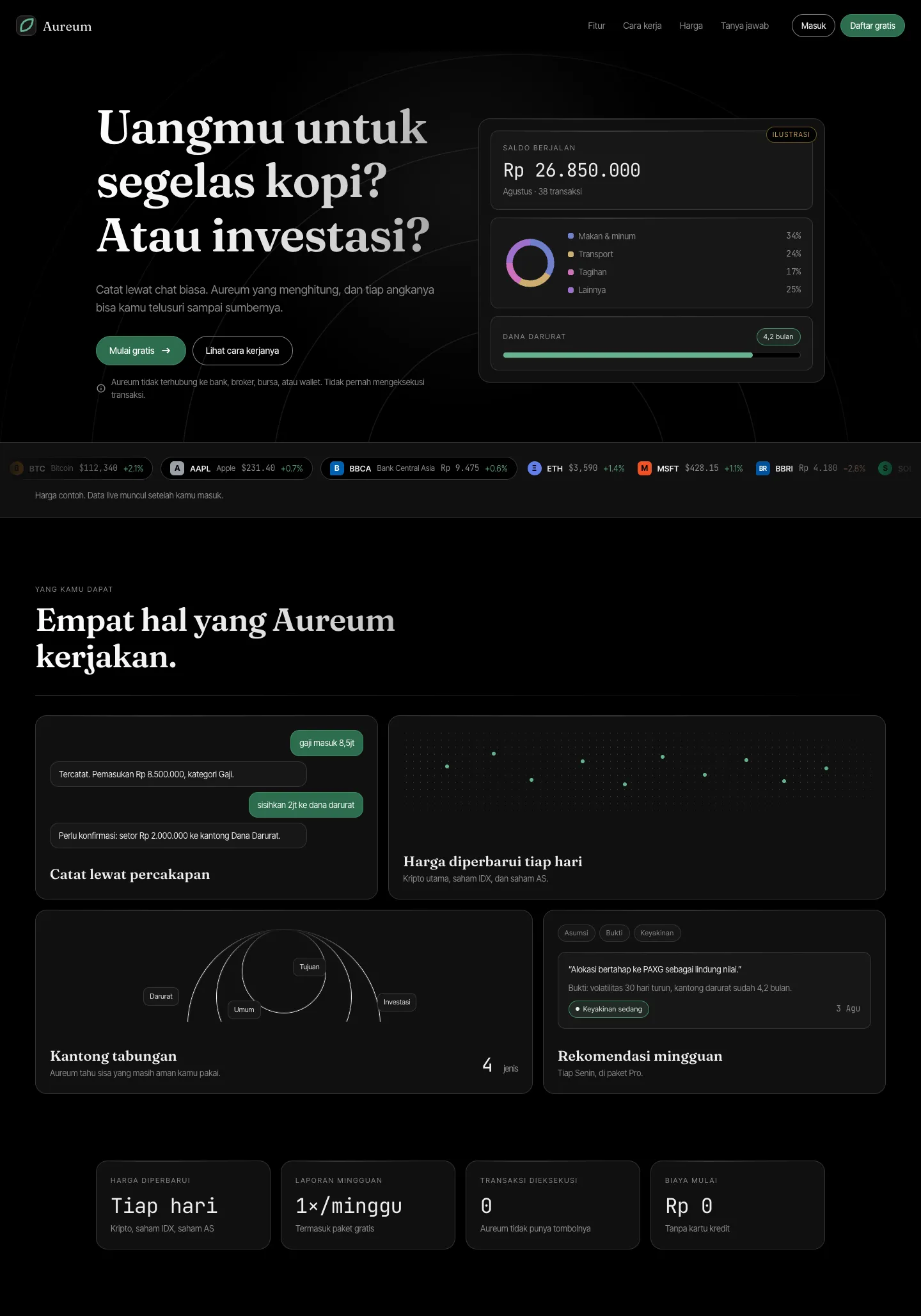 The Aureum homepage on desktop